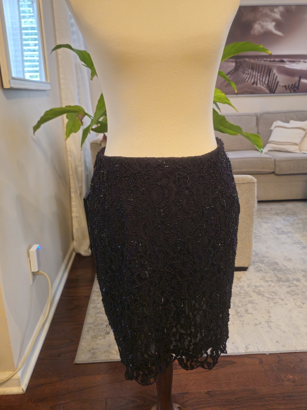 INC International Concepts Black Beaded Lace  Skirt